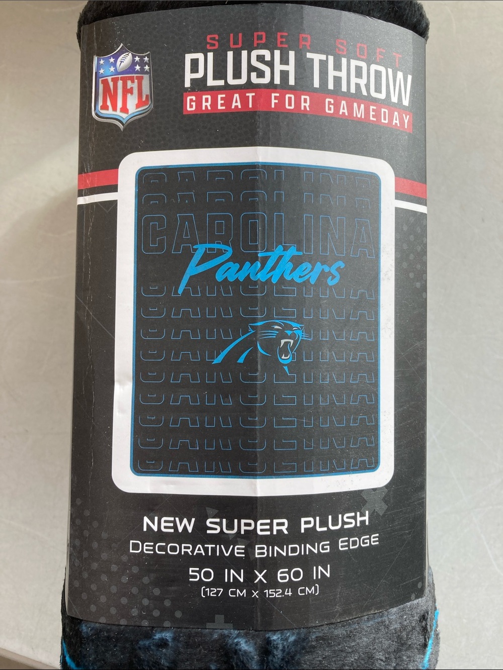 Carolina Panthers Plush 50in x 60in Throw Blanket - Black & Blue